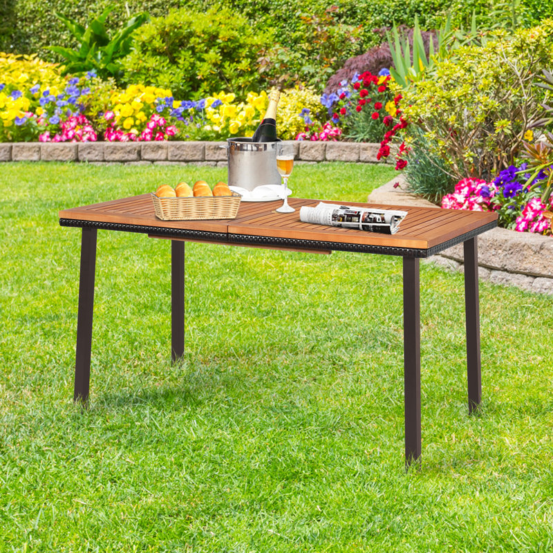 Millwood Pines Rectangle Patio Outdoor Dining Table Acacia Wood